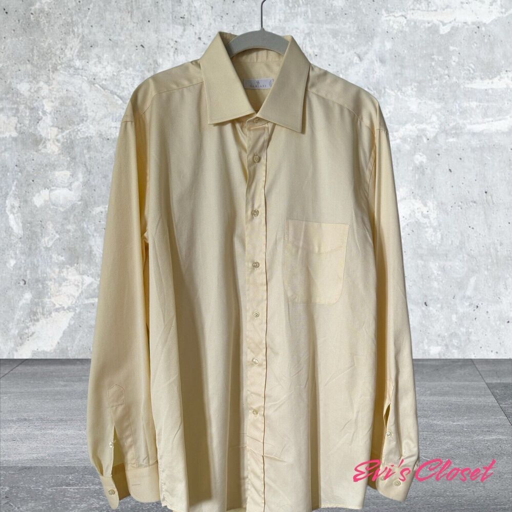 DAMIANI Made in Italy Textured Yellow Spread Collar Dress Shirt 17/43